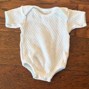 Paty Textured White Baby Onesie light blue trim newborn perfect for monogram